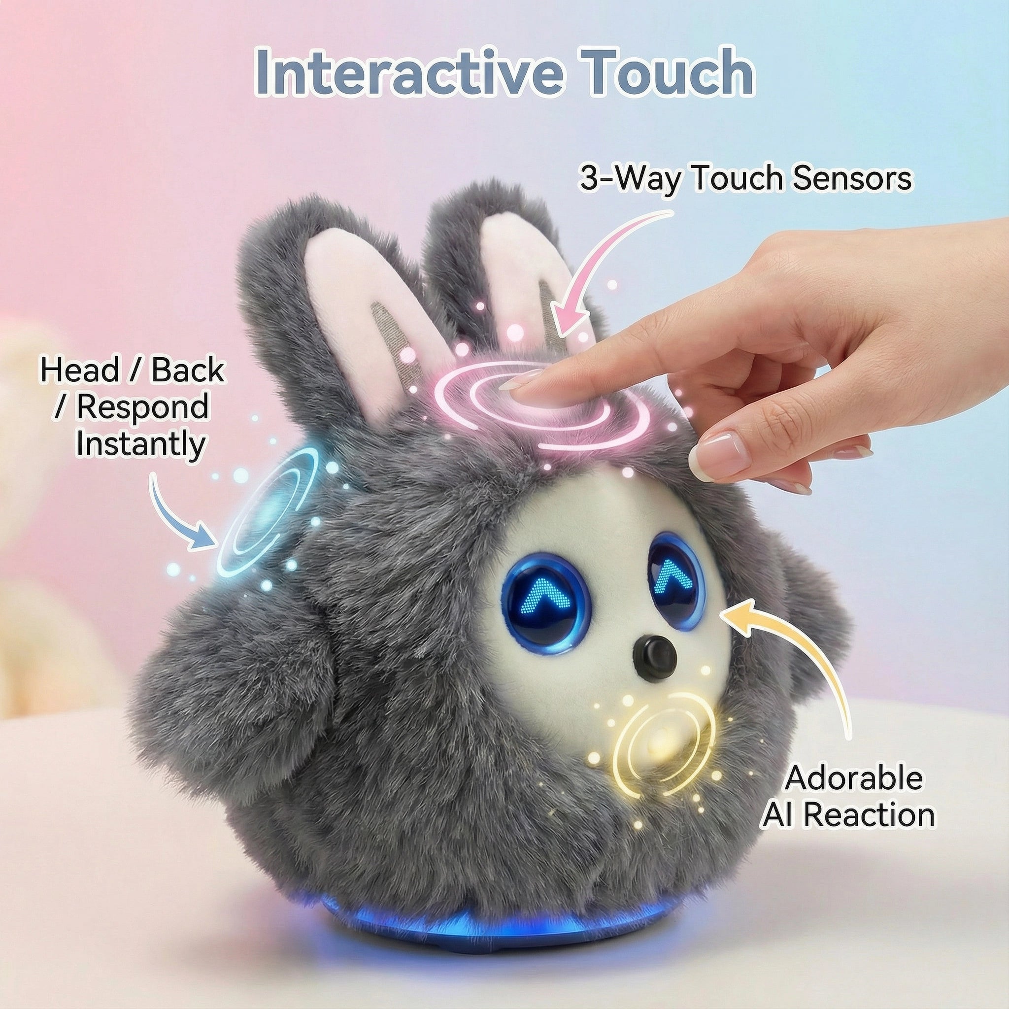 AI Interactive Robotic, Cute Smart Companion Robot with Touch Sensors, Emotional LED Expressions, Voice Interaction & Multimodal AI Connectivity