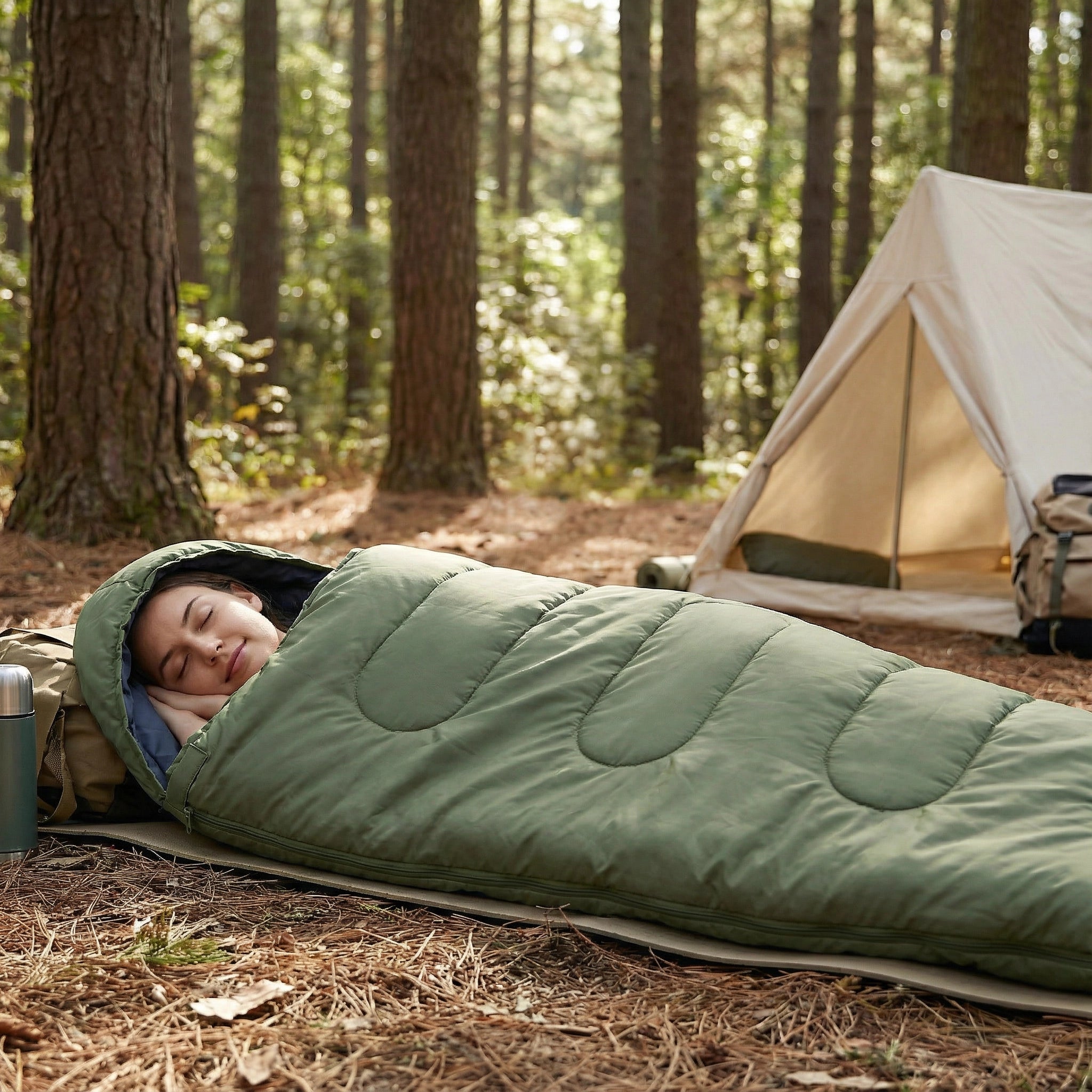 Green Duck Down Sleeping Bag for Tall Adults (75" + 12")