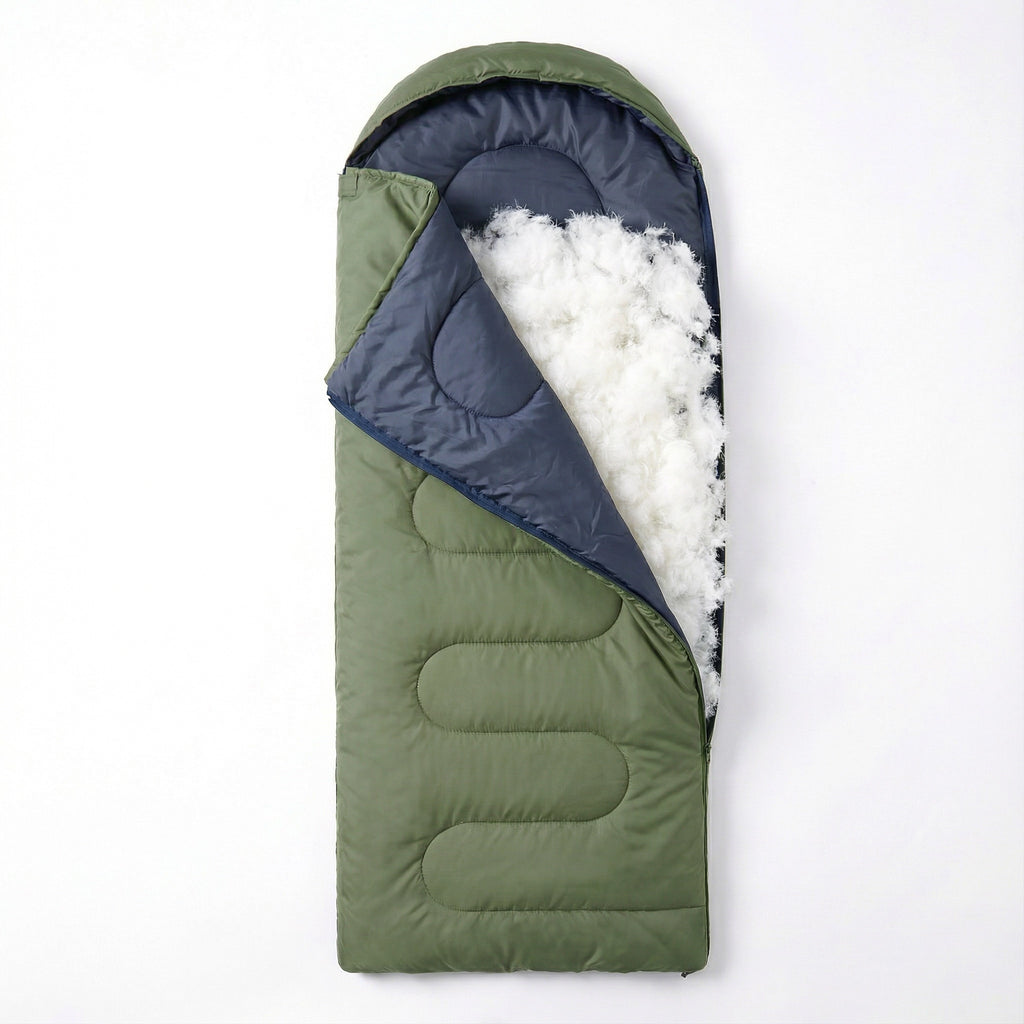 Green Duck Down Sleeping Bag for Tall Adults (75" + 12")