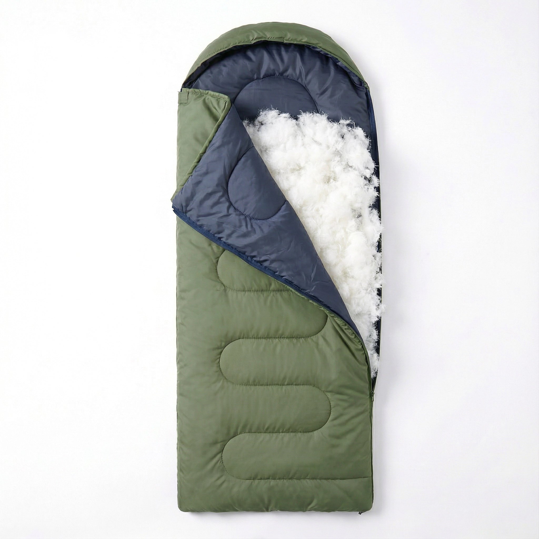 Green Duck Down Sleeping Bag for Tall Adults (75" + 12")